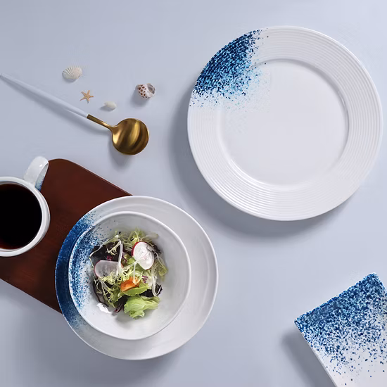Porcelain Factory Hotel Supply Tableware Set Pasta Seafood Plates Set Scallops Plate Dinnerware Set for Restaurant