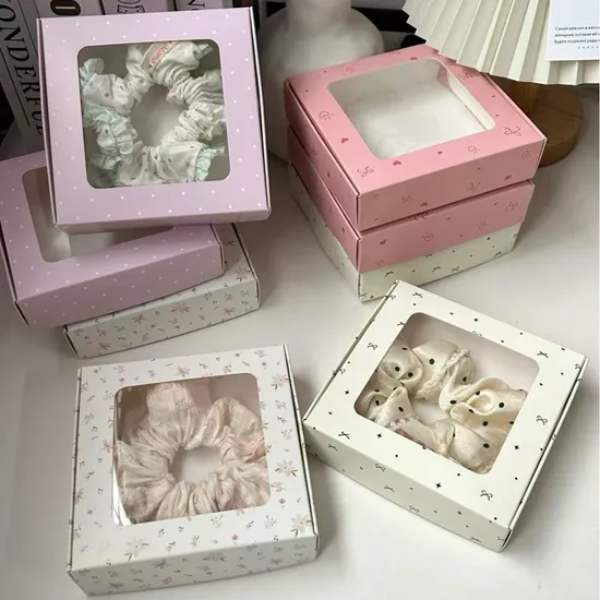 Wholesale Custom Packaging Kraft Paper Fashion Accessories Mini Kraft Box with Transparent Window 